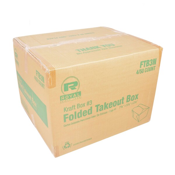 Royal 7.75x5.5x3.5 #4 Kraft Folded Takeout Box, PK160
